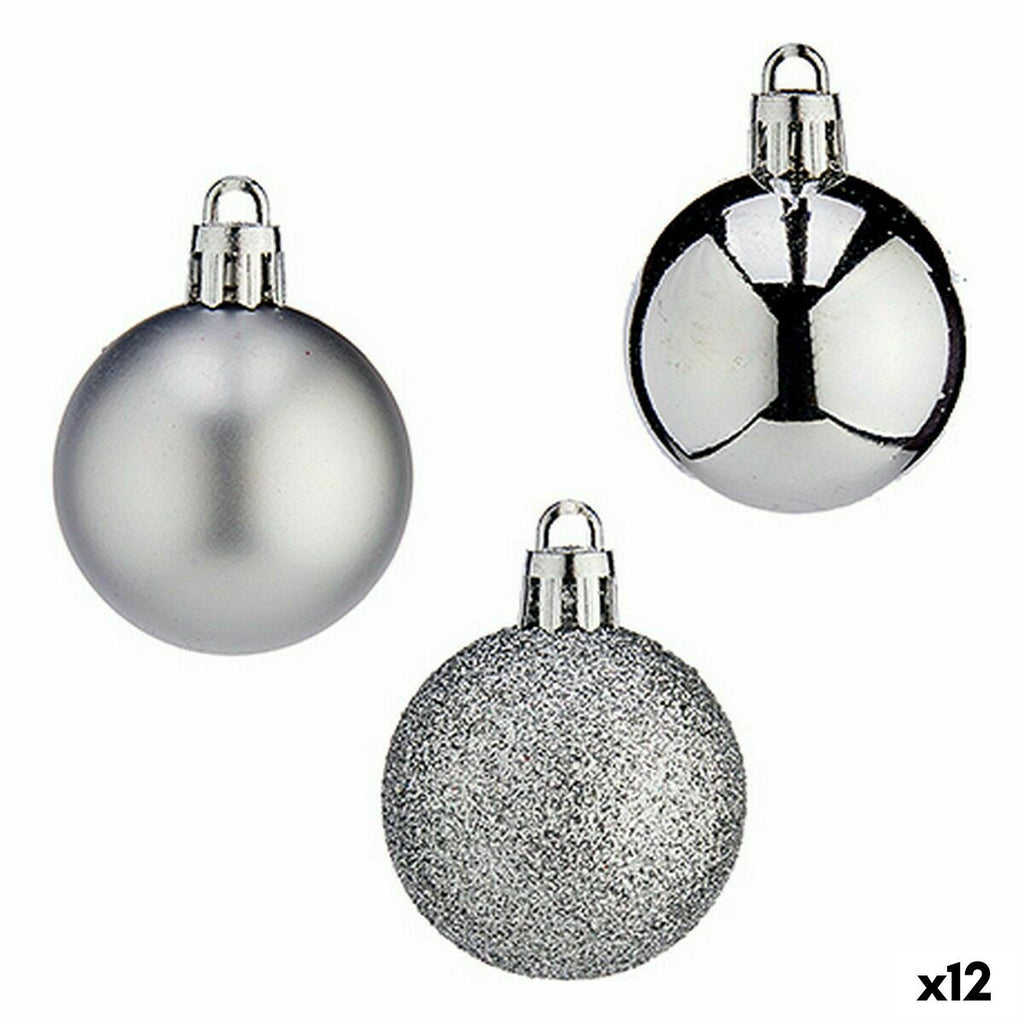 Krist+ K1912485-4 Silver Plastic Christmas Ball Set, 4 cm (12 Units)