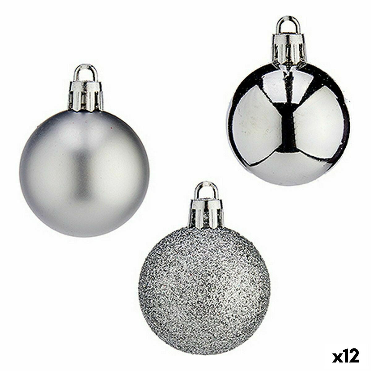 Krist+ K1912485-4 Silver Plastic Christmas Ball Set, 4 cm (12 Units)