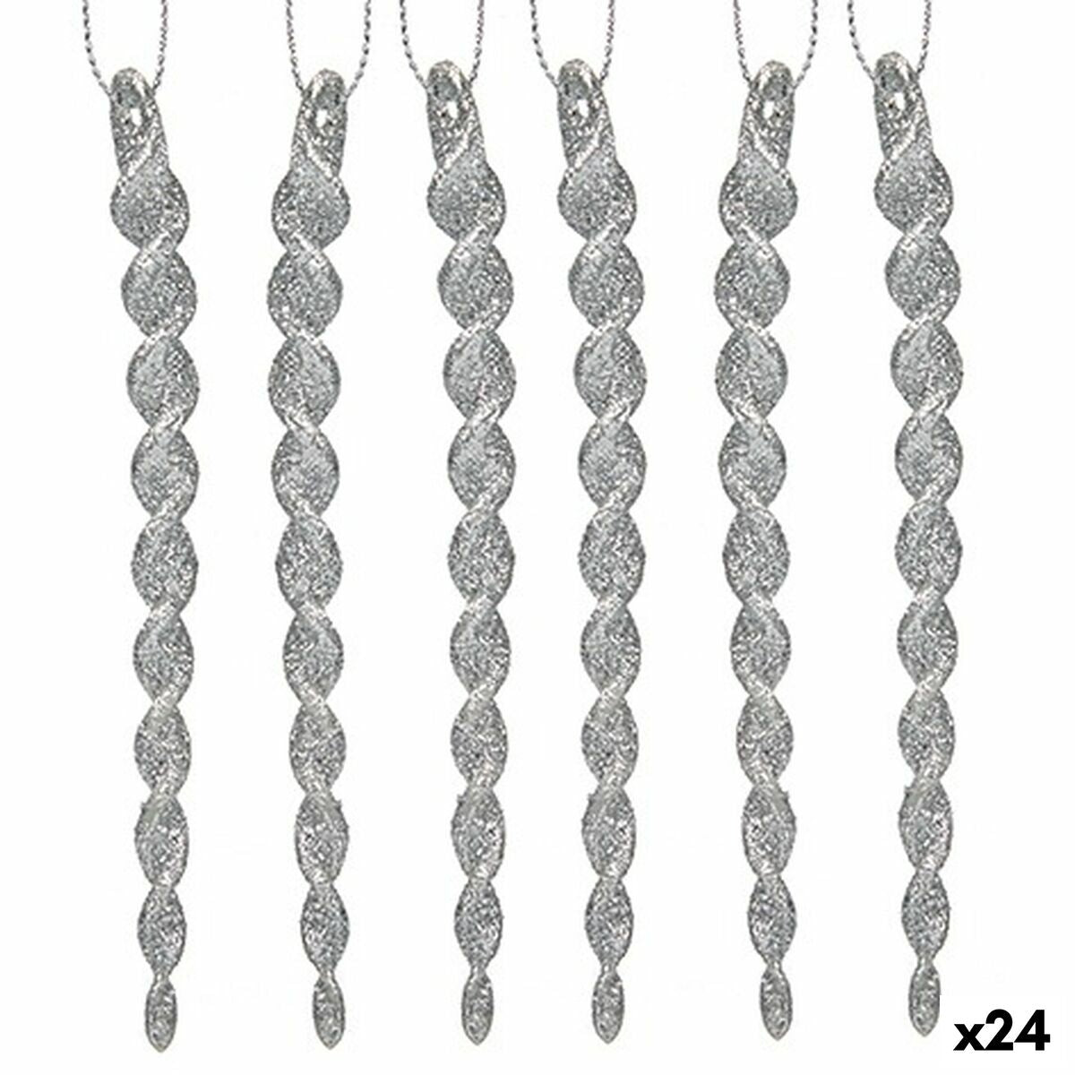 Silver Christmas Ornament, Plastic, Glitter, 13.5 x 1 x 5.5 cm (24 Units)