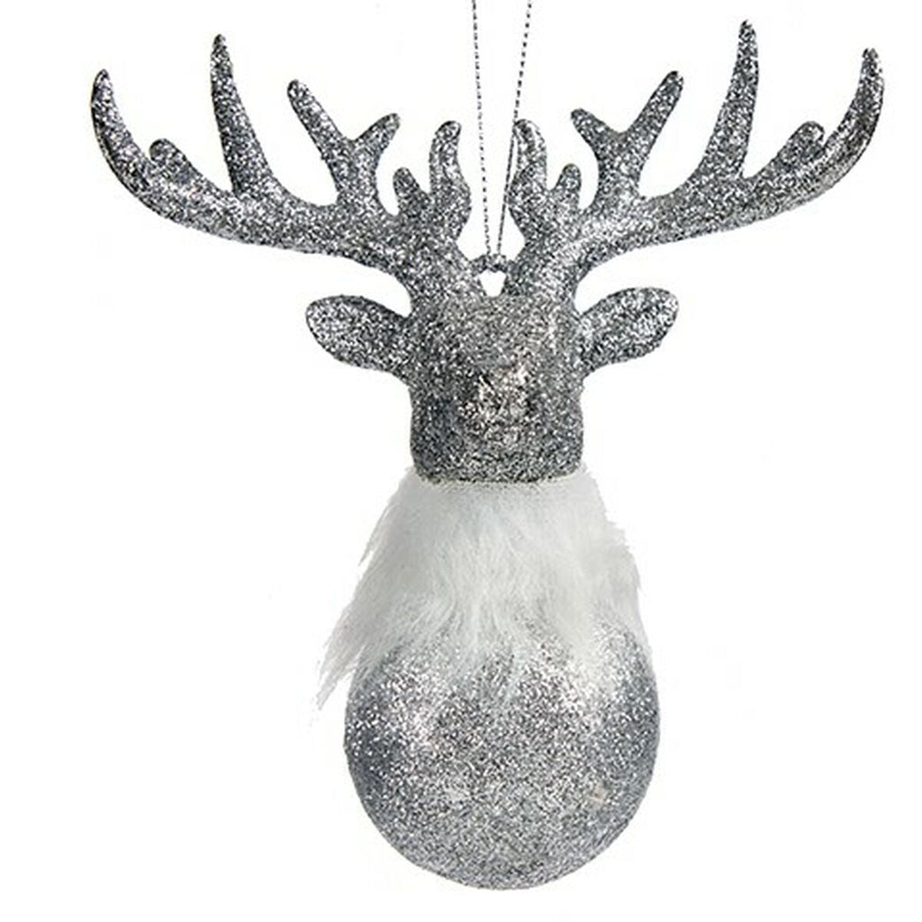 Christmas Reindeer Ornament, Silver, Plastic, Glitter, 13.5 x 15.5 x 7 cm (24 Units)