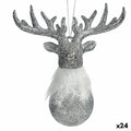 Christmas Reindeer Ornament, Silver, Plastic, Glitter, 13.5 x 15.5 x 7 cm (24 Units)