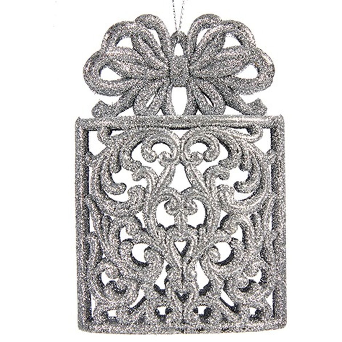 Christmas Ornament Gift Box Silver Glitter Plastic 7.5 x 11.5 x 4 cm (24 Units)