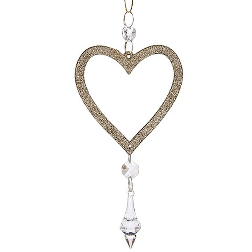 Christmas Ornament Heart Champagne Plastic Glitter 9 x 16 x 2 cm (24 Units)