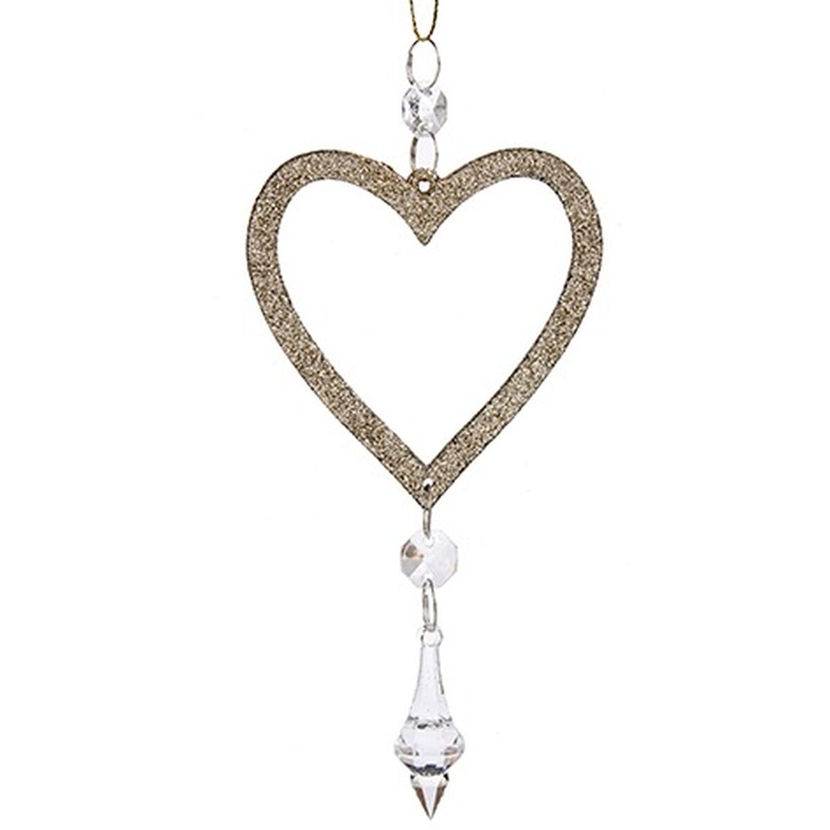 Christmas Ornament Heart Champagne Plastic Glitter 9 x 16 x 2 cm (24 Units)