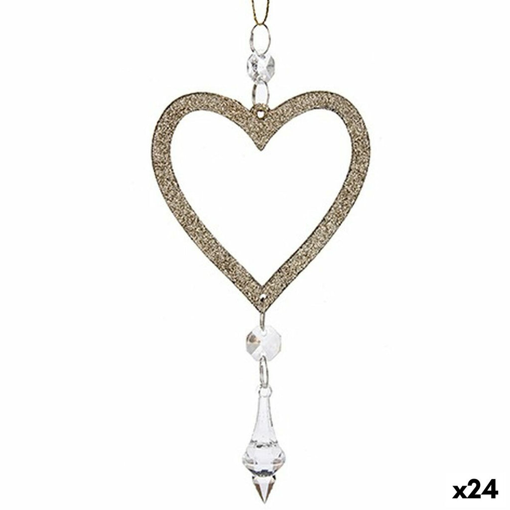 Christmas Ornament Heart Champagne Plastic Glitter 9 x 16 x 2 cm (24 Units)