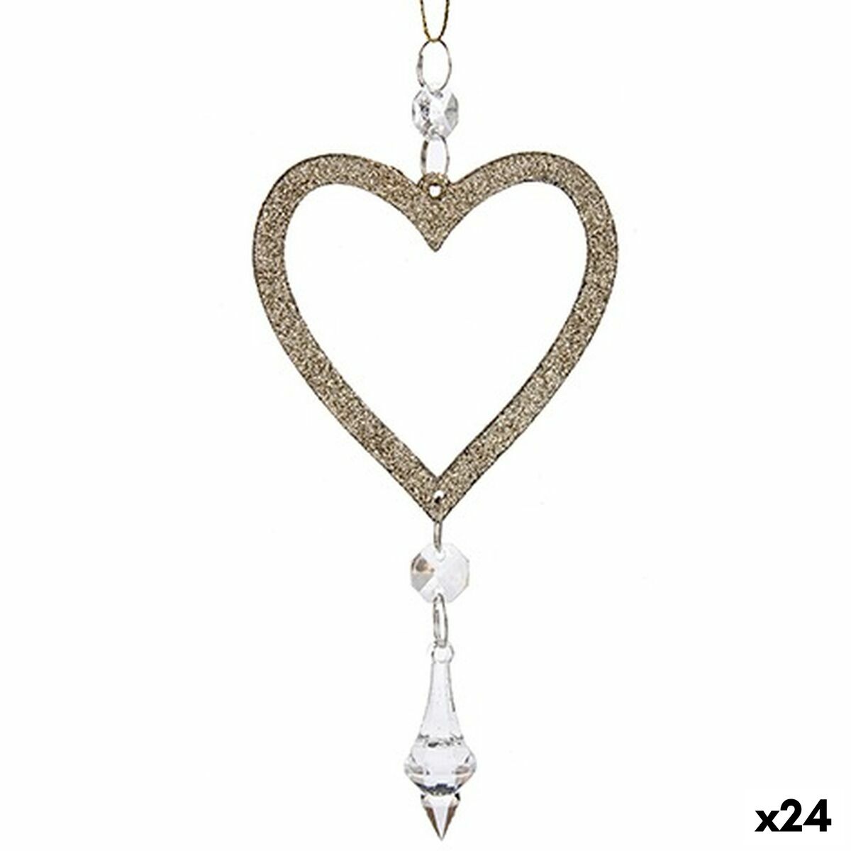 Christmas Ornament Heart Champagne Plastic Glitter 9 x 16 x 2 cm (24 Units)