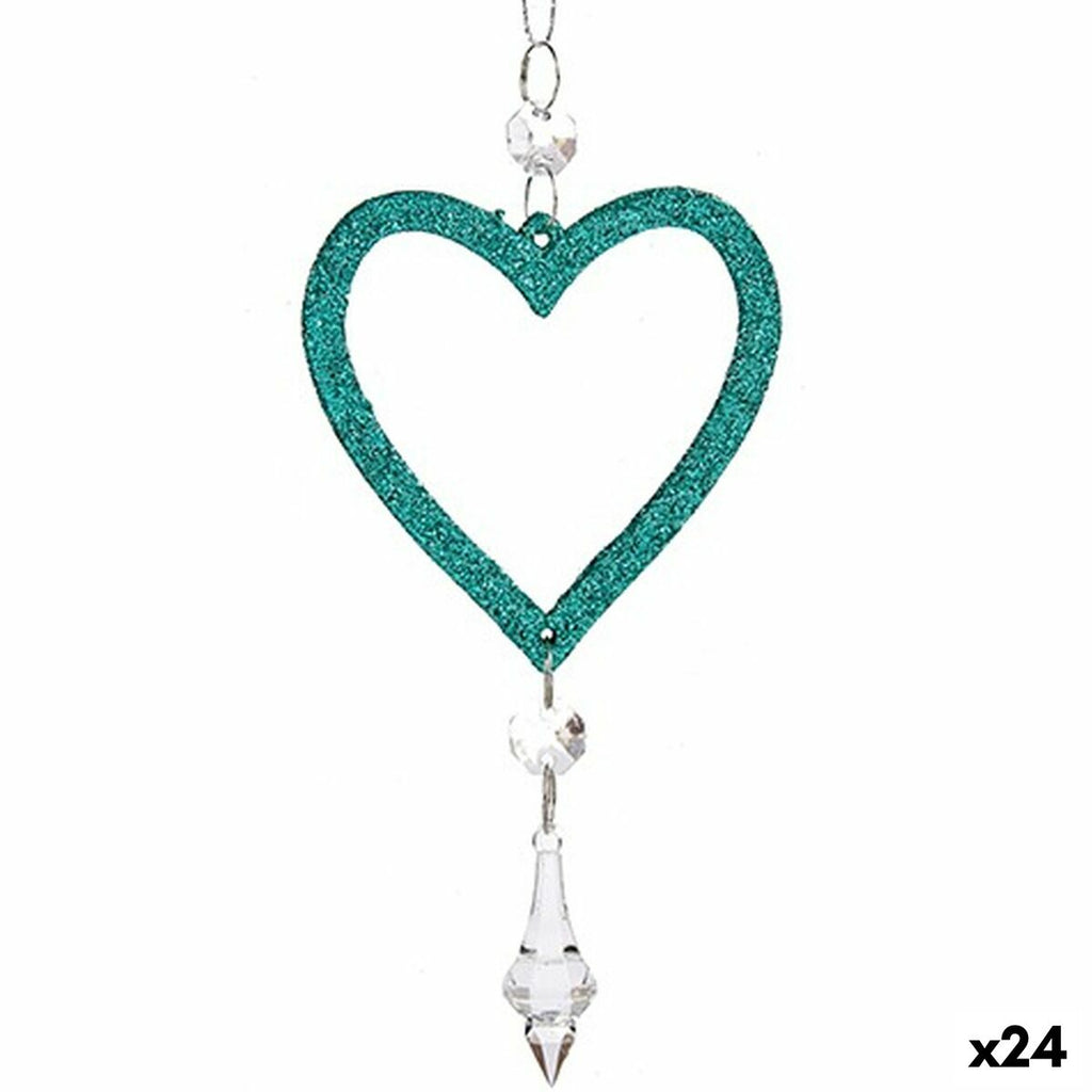 Christmas Ornament Heart Green Plastic Glitter 9 x 16 x 2 cm (24 Units)