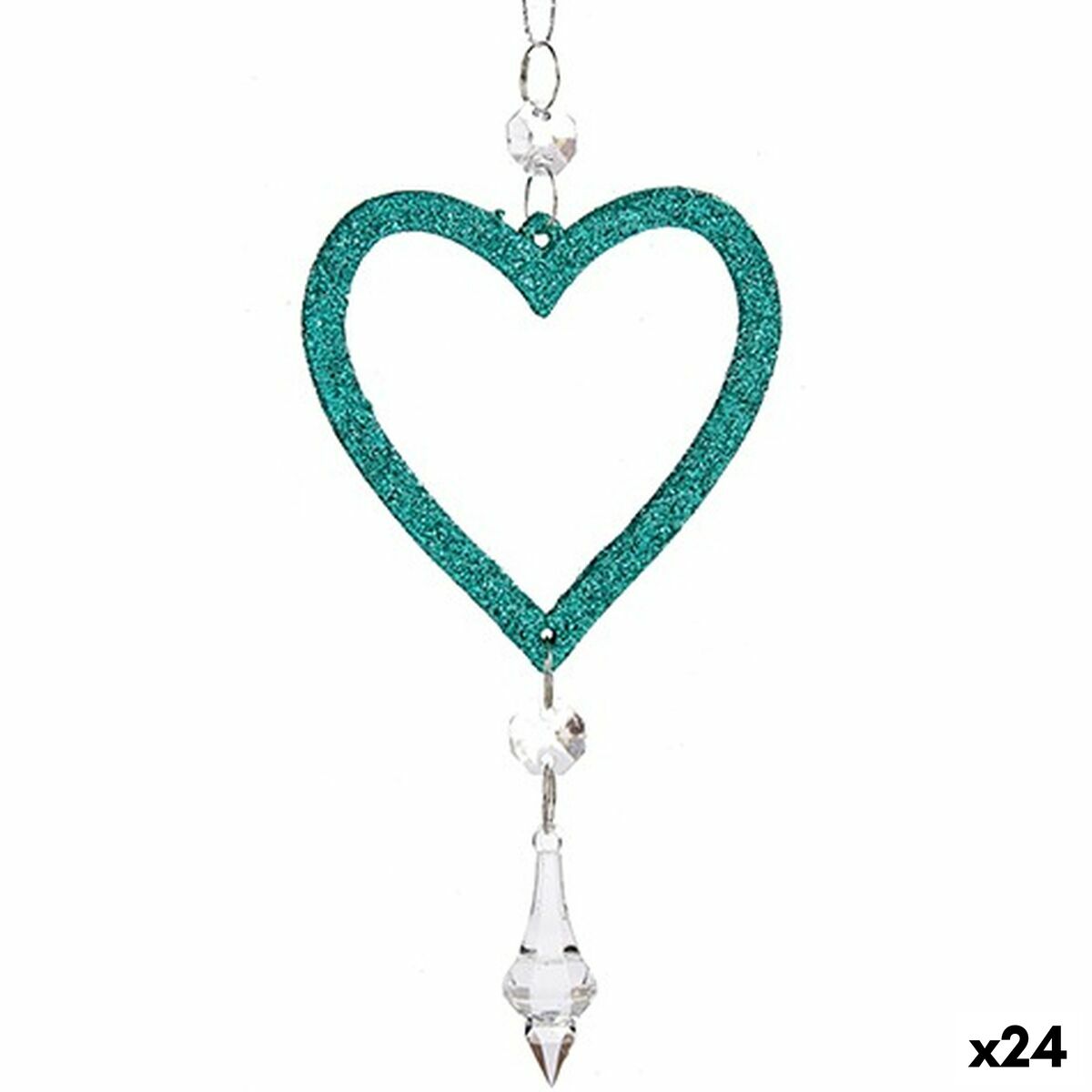 Christmas Ornament Heart Green Plastic Glitter 9 x 16 x 2 cm (24 Units)