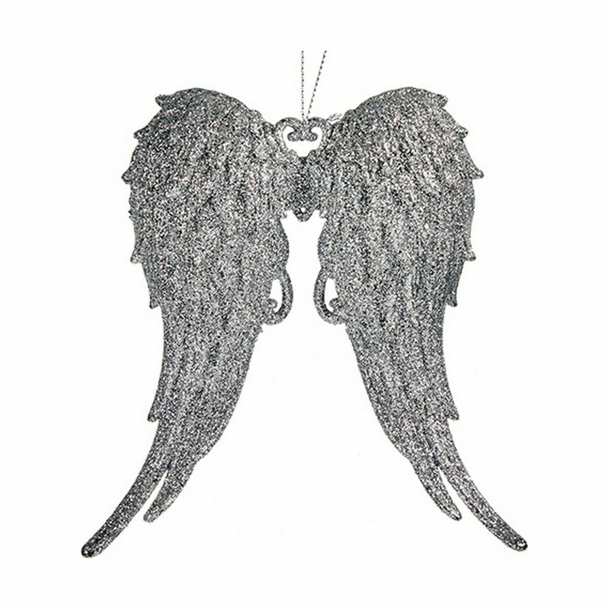 Christmas Ornament Angel Wings Silver Plastic Glitter 13 x 14.5 x 2.5 cm (24 Units)