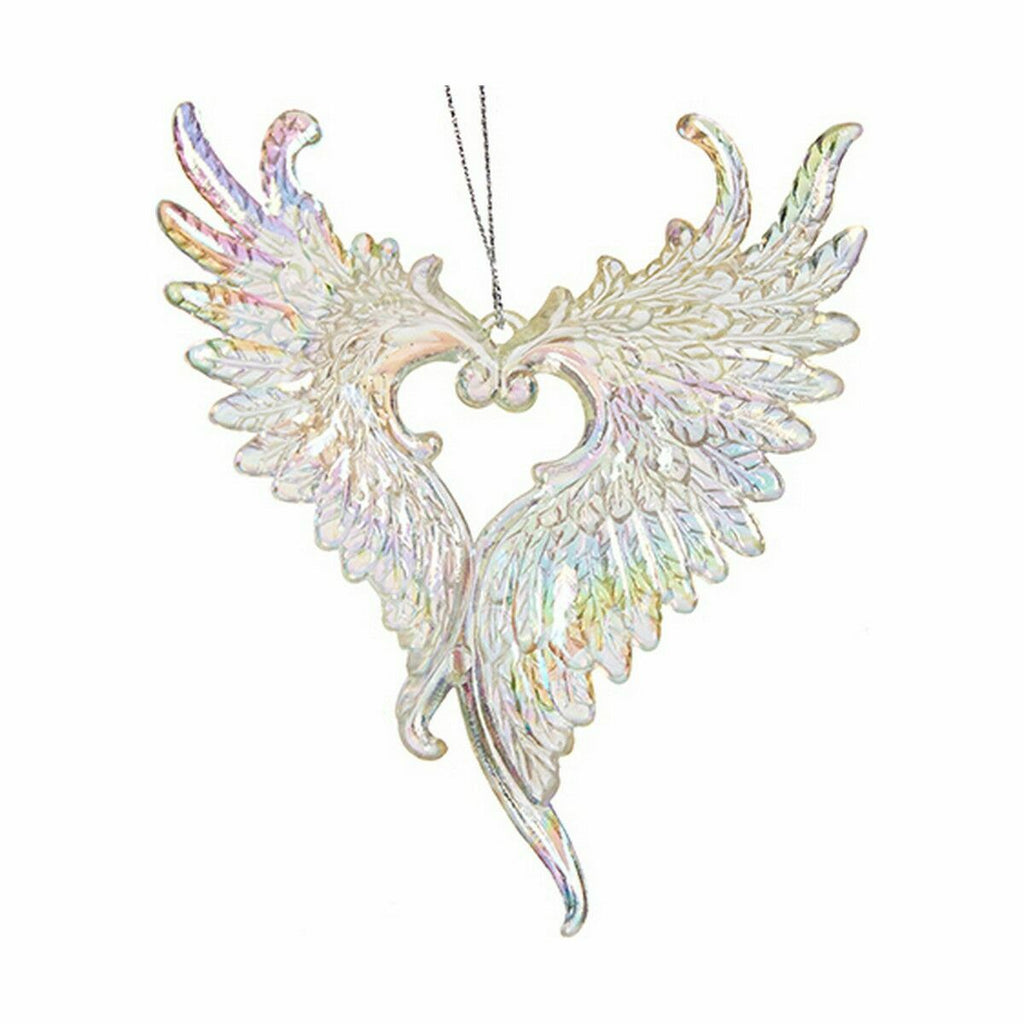 Christmas Ornament Angel Wings Mother-of-Pearl Plastic Glitter 12 x 13 x 2.5 cm (24 Units)