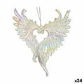 Christmas Ornament Angel Wings Mother-of-Pearl Plastic Glitter 12 x 13 x 2.5 cm (24 Units)