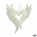 Christmas Ornament Angel Wings White Plastic Glitter 12 x 13 x 2.5 cm (24 Units)