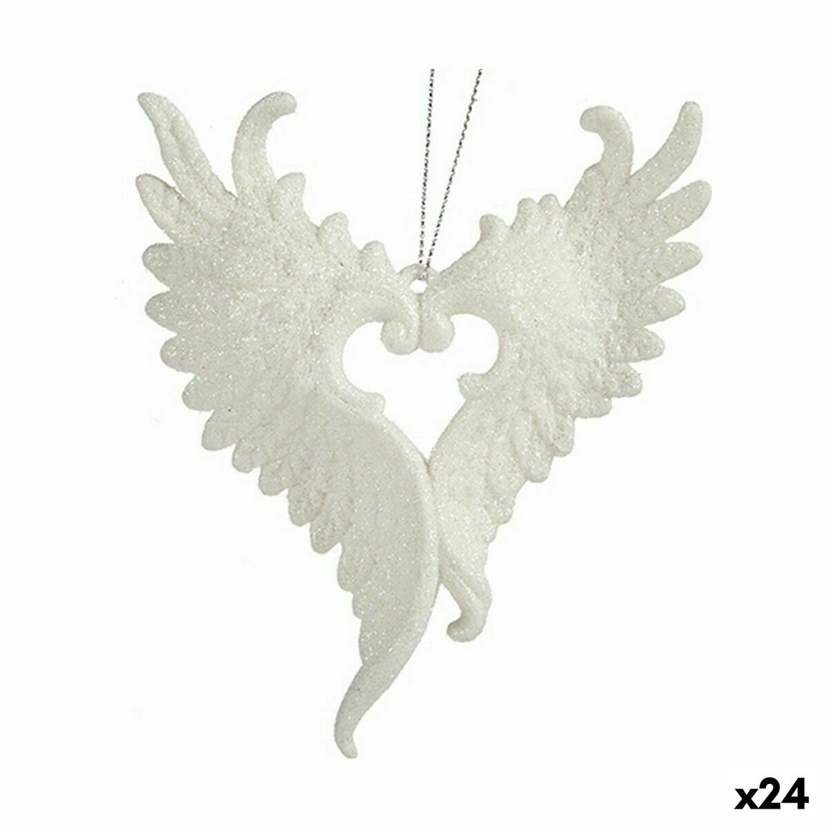 Christmas Ornament Angel Wings White Plastic Glitter 12 x 13 x 2.5 cm (24 Units)