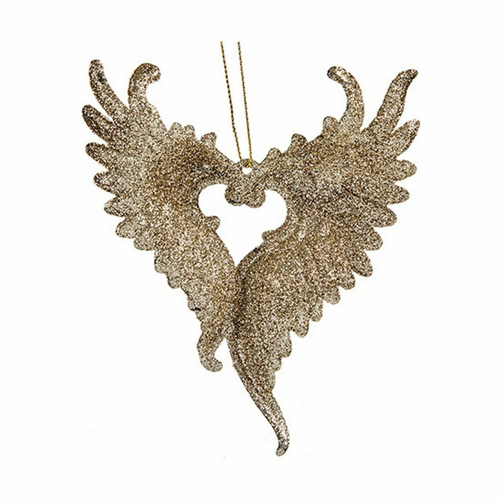 Christmas Ornament Angel Wings Champagne Plastic Glitter 12 x 13 x 2.5 cm (24 Units)