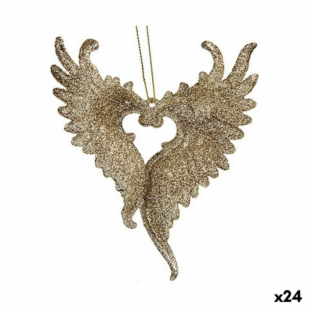 Christmas Ornament Angel Wings Champagne Plastic Glitter 12 x 13 x 2.5 cm (24 Units)
