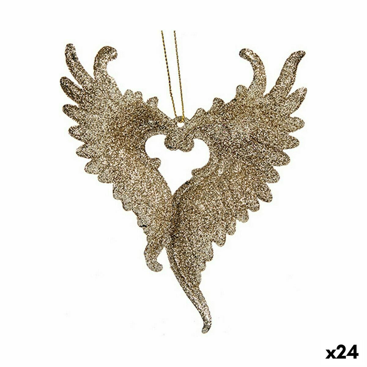 Christmas Ornament Angel Wings Champagne Plastic Glitter 12 x 13 x 2.5 cm (24 Units)