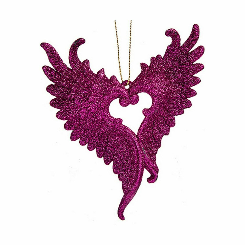 Christmas Ornament Fuchsia Angel Wings Plastic Glitter 12 x 13 x 2.5 cm (24 Units)