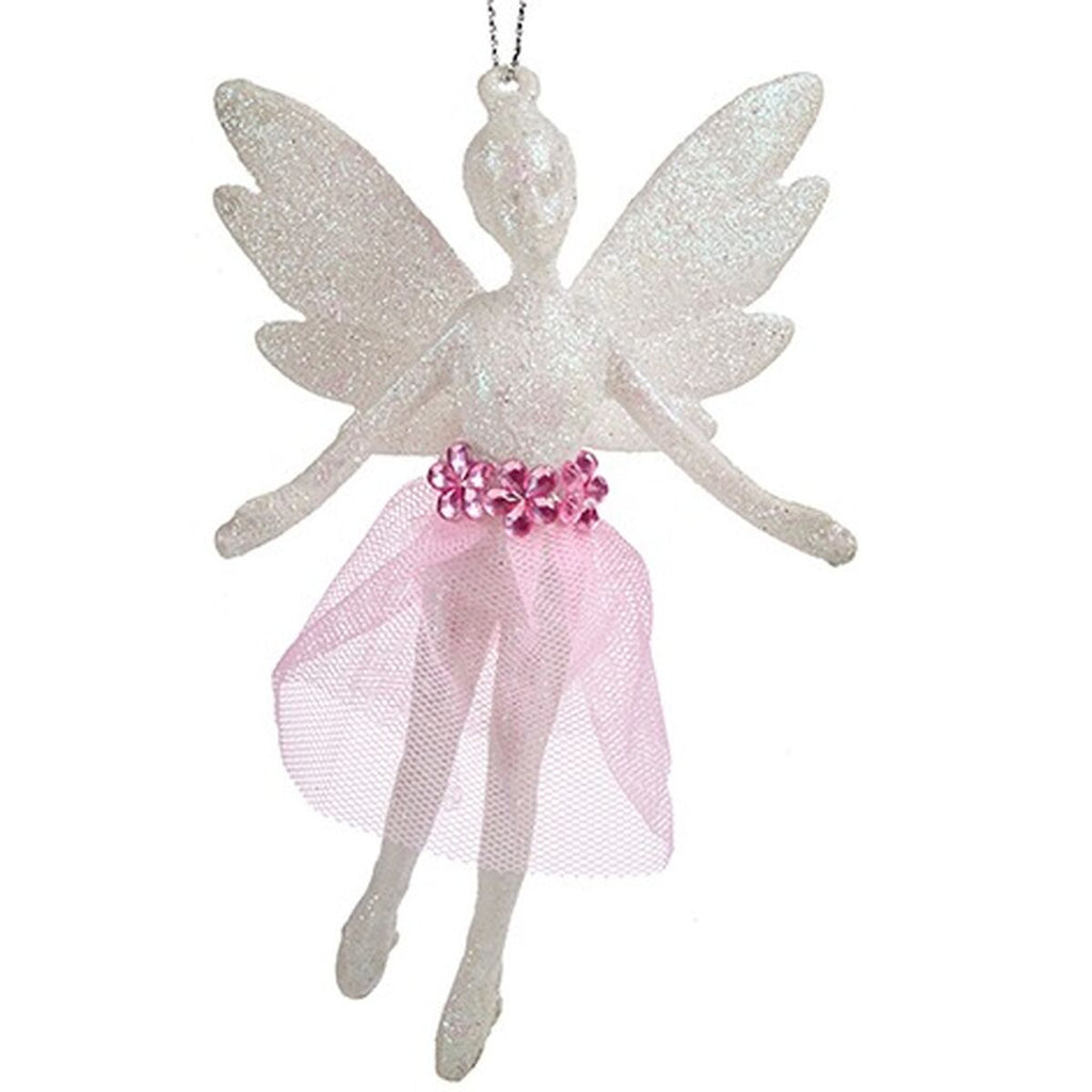 Christmas Fairy Ornament, White Glitter, Plastic, 8 x 12 x 5 cm (24 Units)