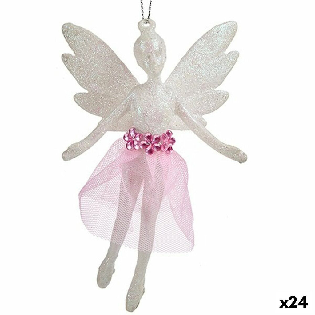 Christmas Fairy Ornament, White Glitter, Plastic, 8 x 12 x 5 cm (24 Units)