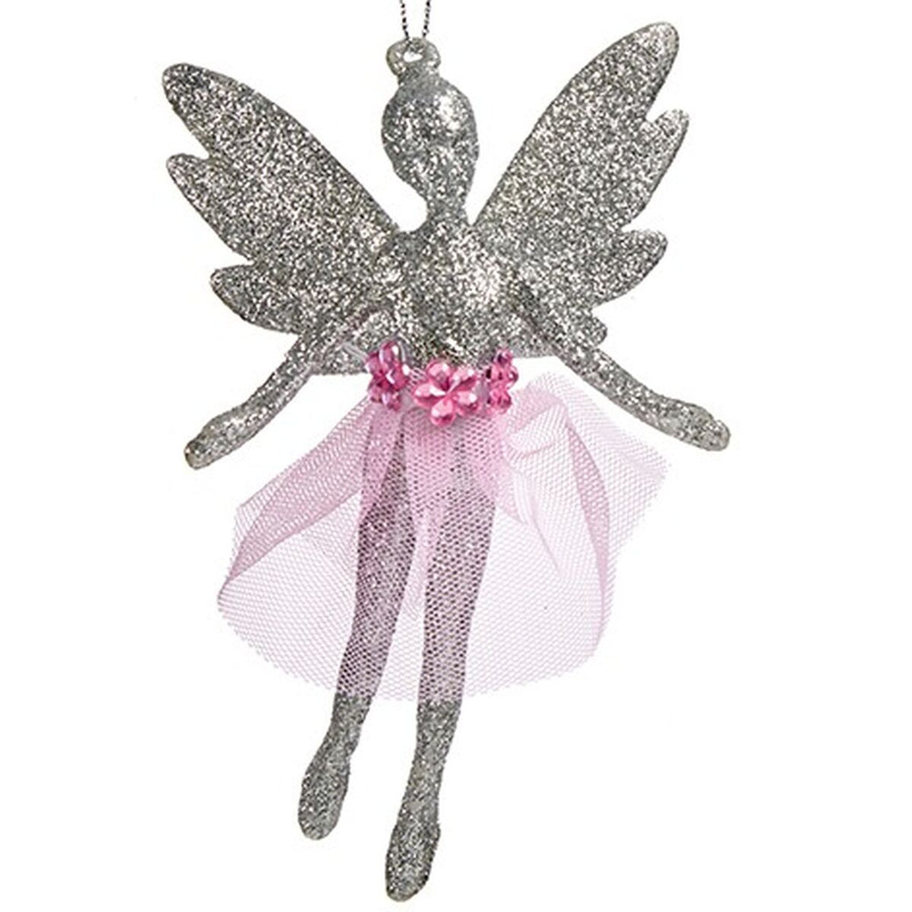 Christmas Fairy Ornament, Silver Plastic Glitter, 8 x 12 x 5 cm (24 Units)