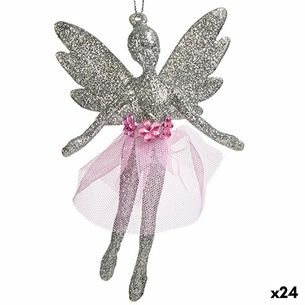 Christmas Fairy Ornament, Silver Plastic Glitter, 8 x 12 x 5 cm (24 Units)