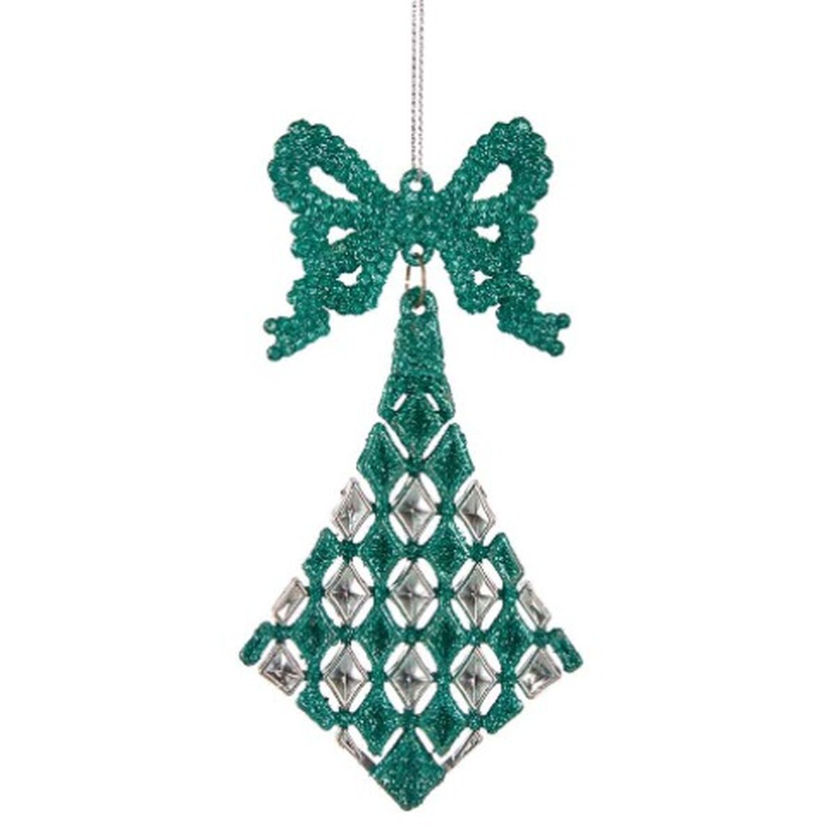Christmas Ornament Diamond Bow Plastic Glitter 7.5 x 1 x 15.5 cm (24 Units)