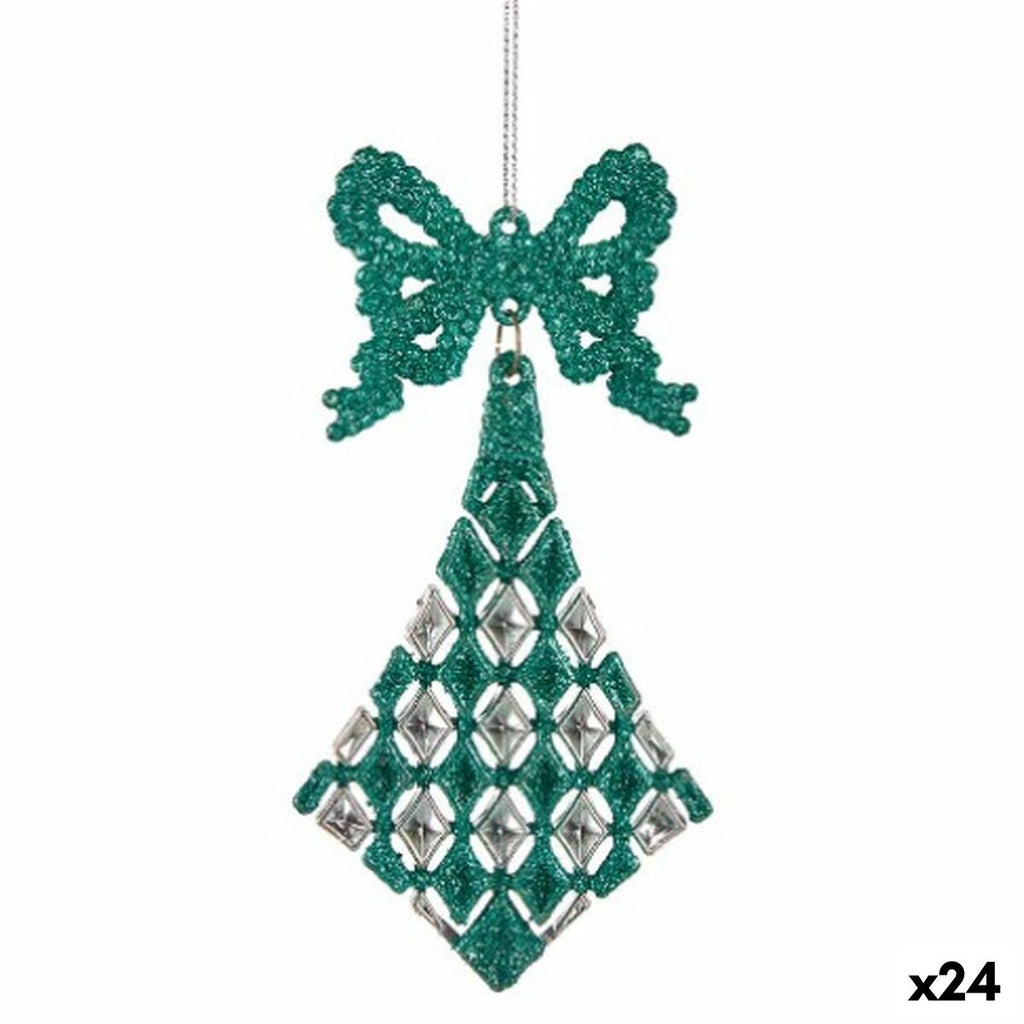 Christmas Ornament Diamond Bow Plastic Glitter 7.5 x 1 x 15.5 cm (24 Units)