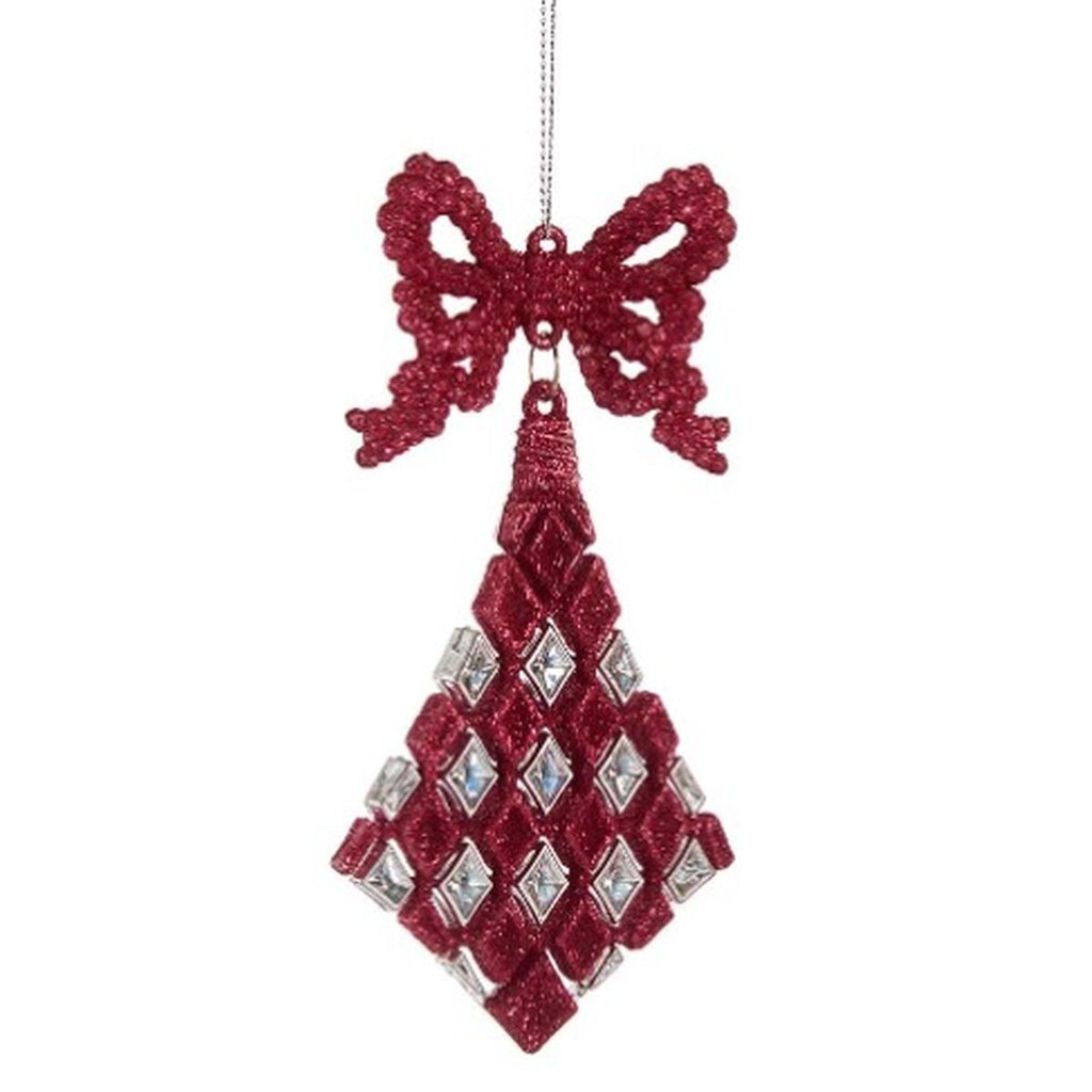Christmas Ornament Diamond Bow Fuchsia Plastic Glitter 7.5 x 1 x 15.5 cm (24 Units)