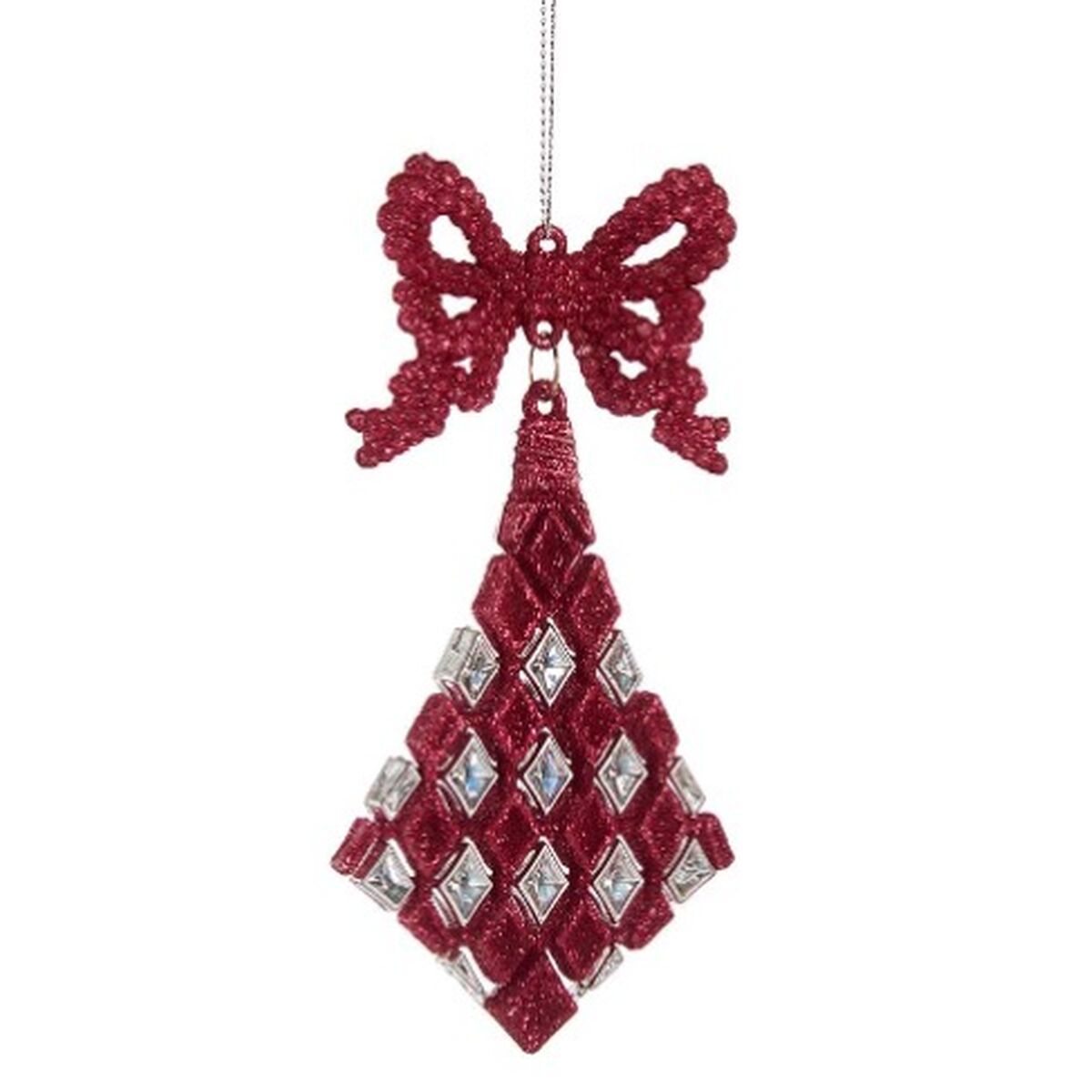 Christmas Ornament Diamond Bow Fuchsia Plastic Glitter 7.5 x 1 x 15.5 cm (24 Units)