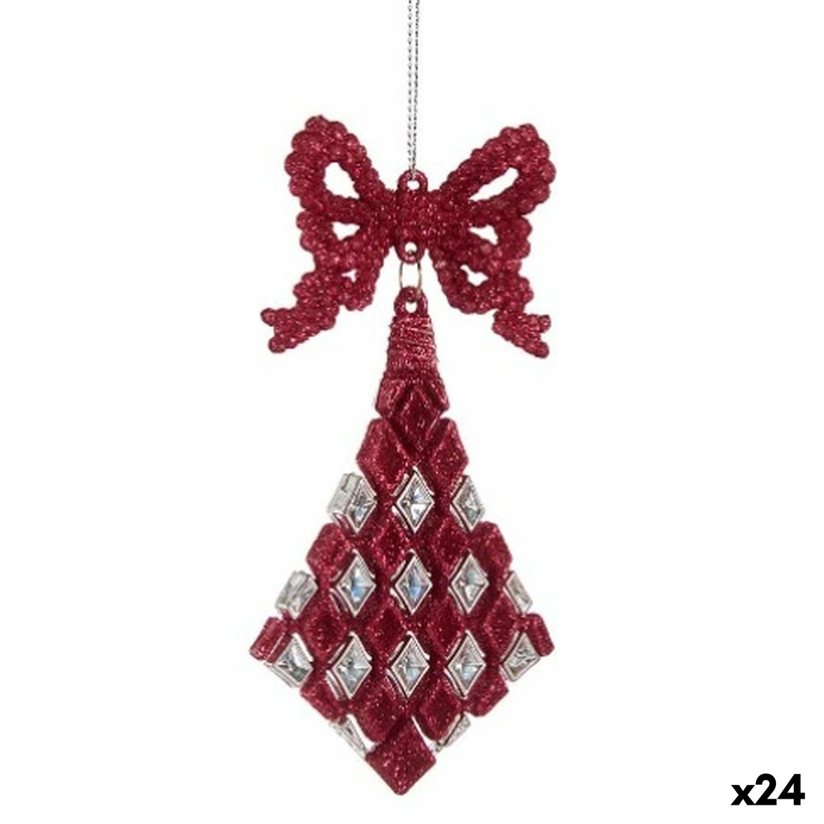 Christmas Ornament Diamond Bow Fuchsia Plastic Glitter 7.5 x 1 x 15.5 cm (24 Units)
