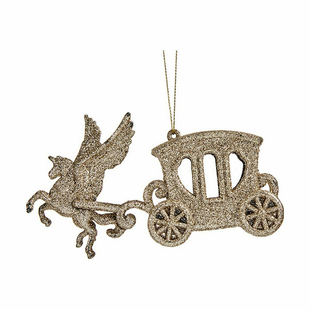 Christmas Ornament Magic Carriage Champagne Plastic Glitter 15 x 8.5 x 4.5 cm (24 Units)