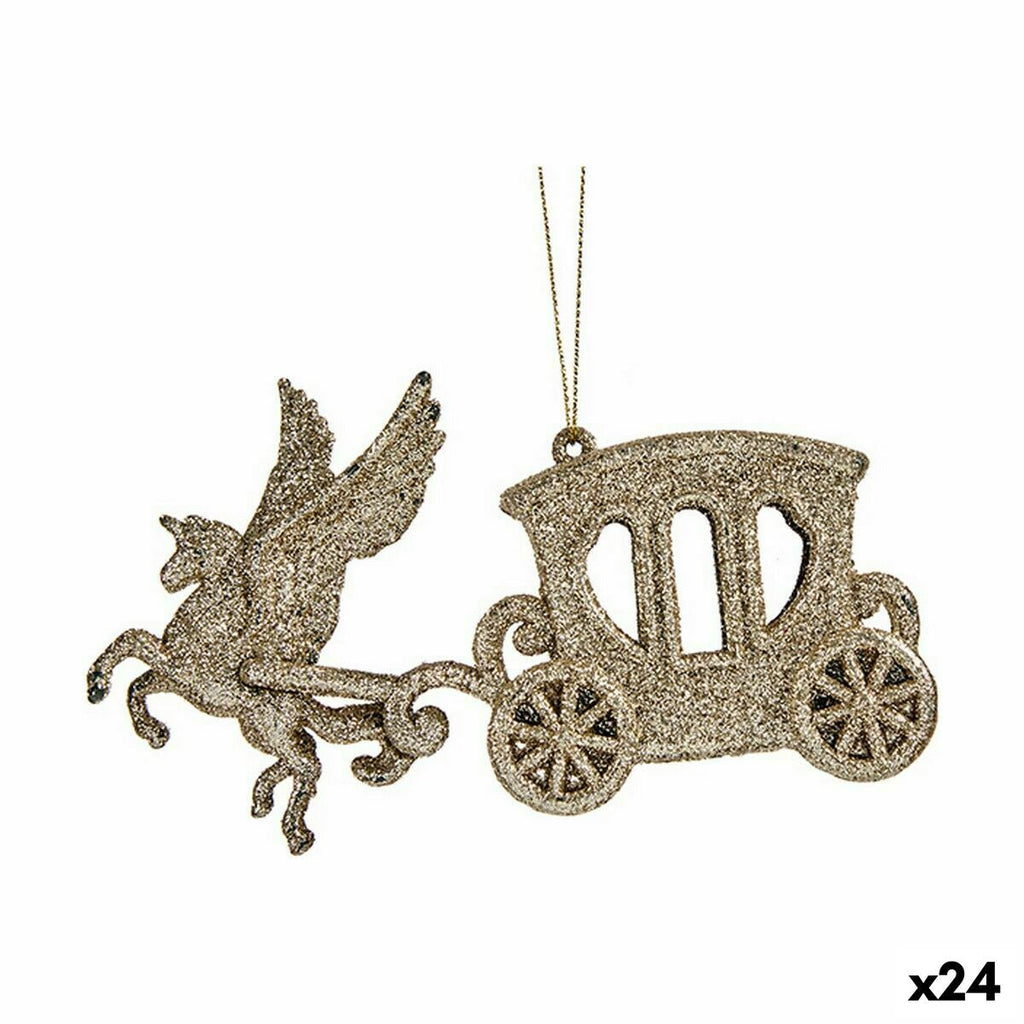 Christmas Ornament Magic Carriage Champagne Plastic Glitter 15 x 8.5 x 4.5 cm (24 Units)