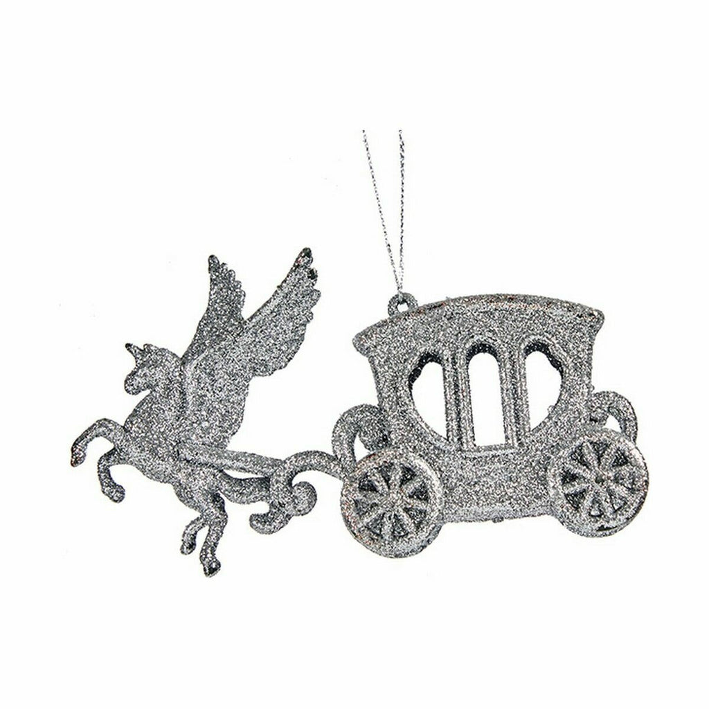 Christmas Ornament Magic Carriage Silver Plastic Glitter 15.5 x 8.5 x 4.5 cm (24 Units)