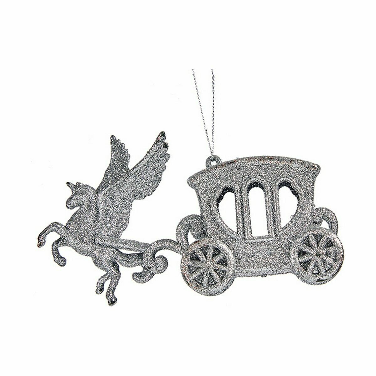 Christmas Ornament Magic Carriage Silver Plastic Glitter 15.5 x 8.5 x 4.5 cm (24 Units)
