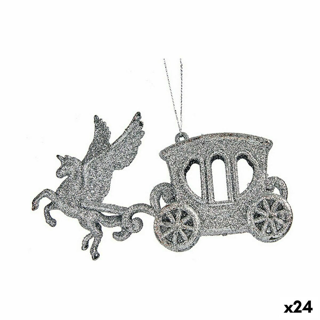 Christmas Ornament Magic Carriage Silver Plastic Glitter 15.5 x 8.5 x 4.5 cm (24 Units)
