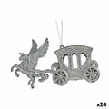 Christmas Ornament Magic Carriage Silver Plastic Glitter 15.5 x 8.5 x 4.5 cm (24 Units)