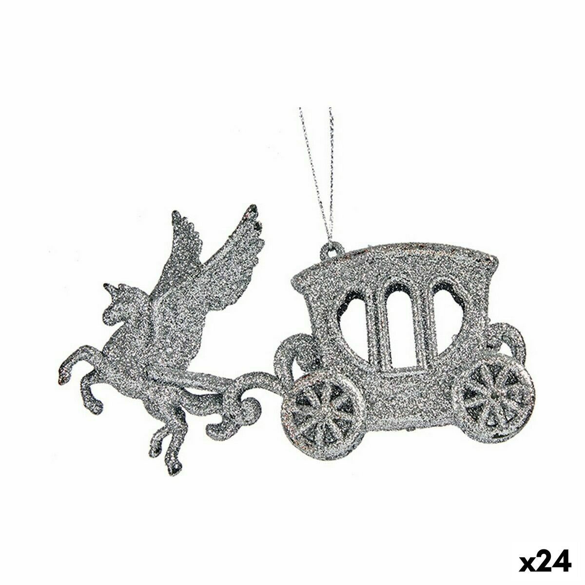 Christmas Ornament Magic Carriage Silver Plastic Glitter 15.5 x 8.5 x 4.5 cm (24 Units)