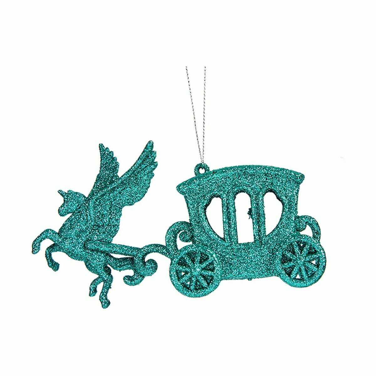 Christmas Ornament Magic Carriage Green Plastic Glitter 15 x 8.5 x 4.5 cm (24 Units)
