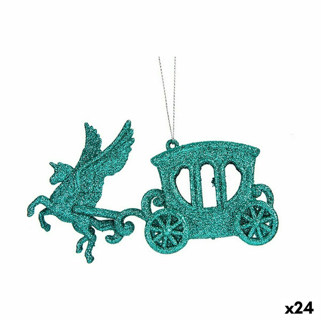 Christmas Ornament Magic Carriage Green Plastic Glitter 15 x 8.5 x 4.5 cm (24 Units)