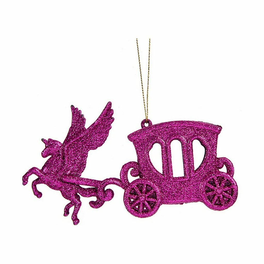 Christmas Ornament Magic Carriage Fuchsia Plastic Glitter 15 x 8.5 x 4.5 cm (24 Units)