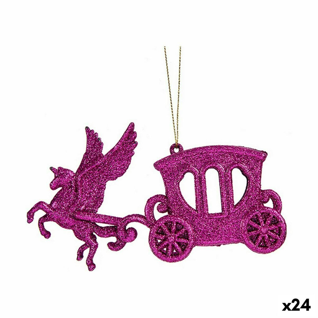 Christmas Ornament Magic Carriage Fuchsia Plastic Glitter 15 x 8.5 x 4.5 cm (24 Units)