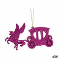 Christmas Ornament Magic Carriage Fuchsia Plastic Glitter 15 x 8.5 x 4.5 cm (24 Units)