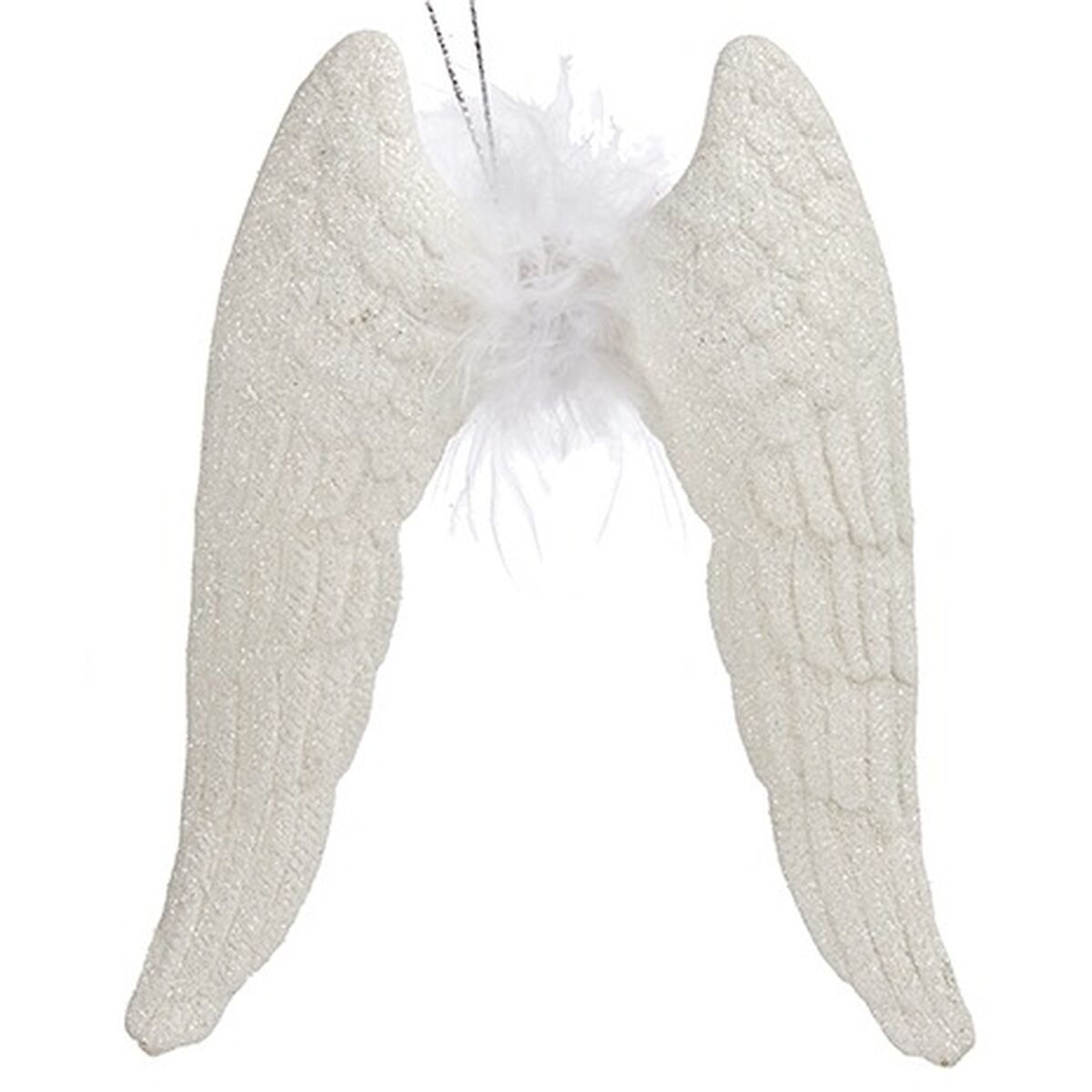 Christmas Ornament Angel Wings White Plastic Glitter 12.5 x 15 x 2.5 cm (24 Units)
