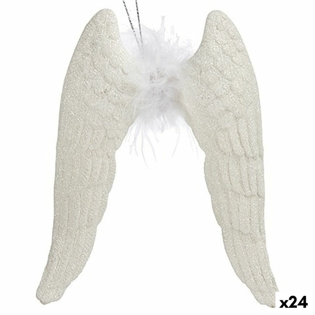 Christmas Ornament Angel Wings White Plastic Glitter 12.5 x 15 x 2.5 cm (24 Units)