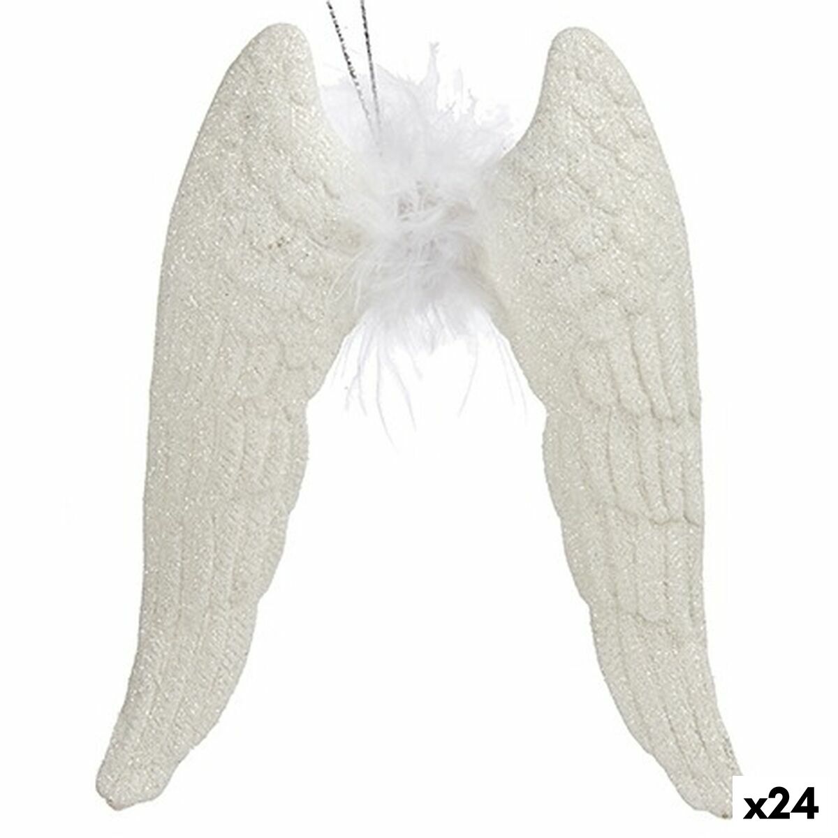 Christmas Ornament Angel Wings White Plastic Glitter 12.5 x 15 x 2.5 cm (24 Units)