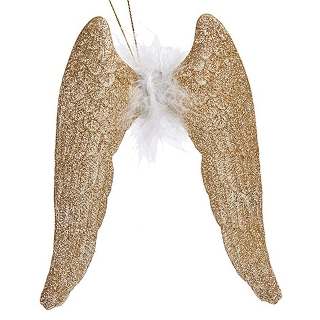 Christmas Ornament Angel Wings Champagne Plastic Glitter 12.5 x 15 x 2.5 cm (24 Units)