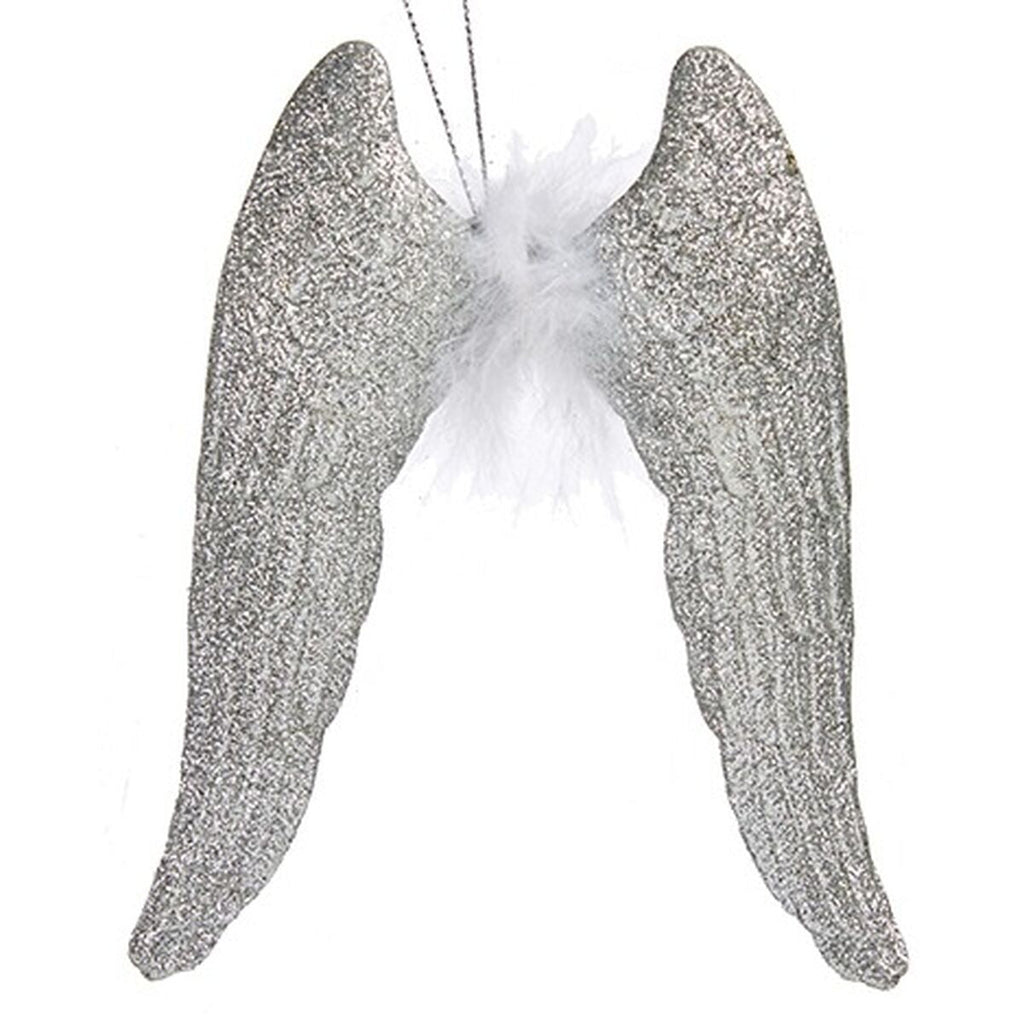 Christmas Ornament Silver Angel Wings Plastic Glitter 12.5 x 15 x 2.5 cm (24 Units)