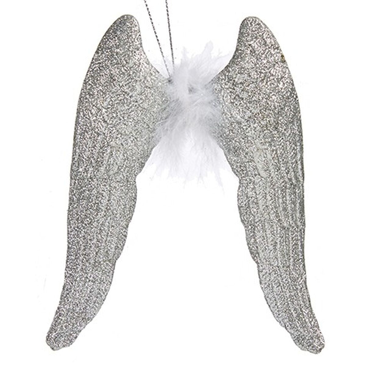 Christmas Ornament Silver Angel Wings Plastic Glitter 12.5 x 15 x 2.5 cm (24 Units)