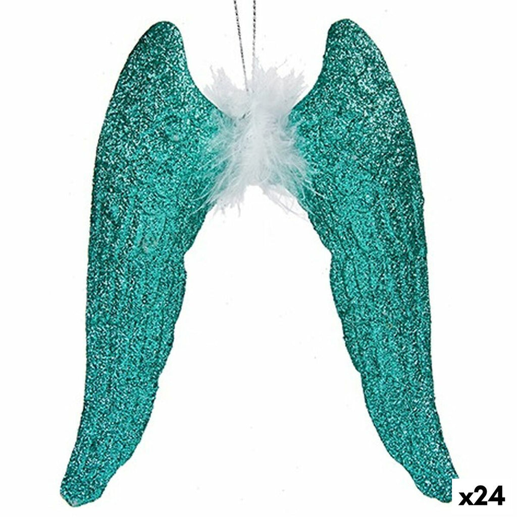 Christmas Ornament Angel Wings Green Plastic Glitter 12.5 x 15 x 2.5 cm (24 Units)