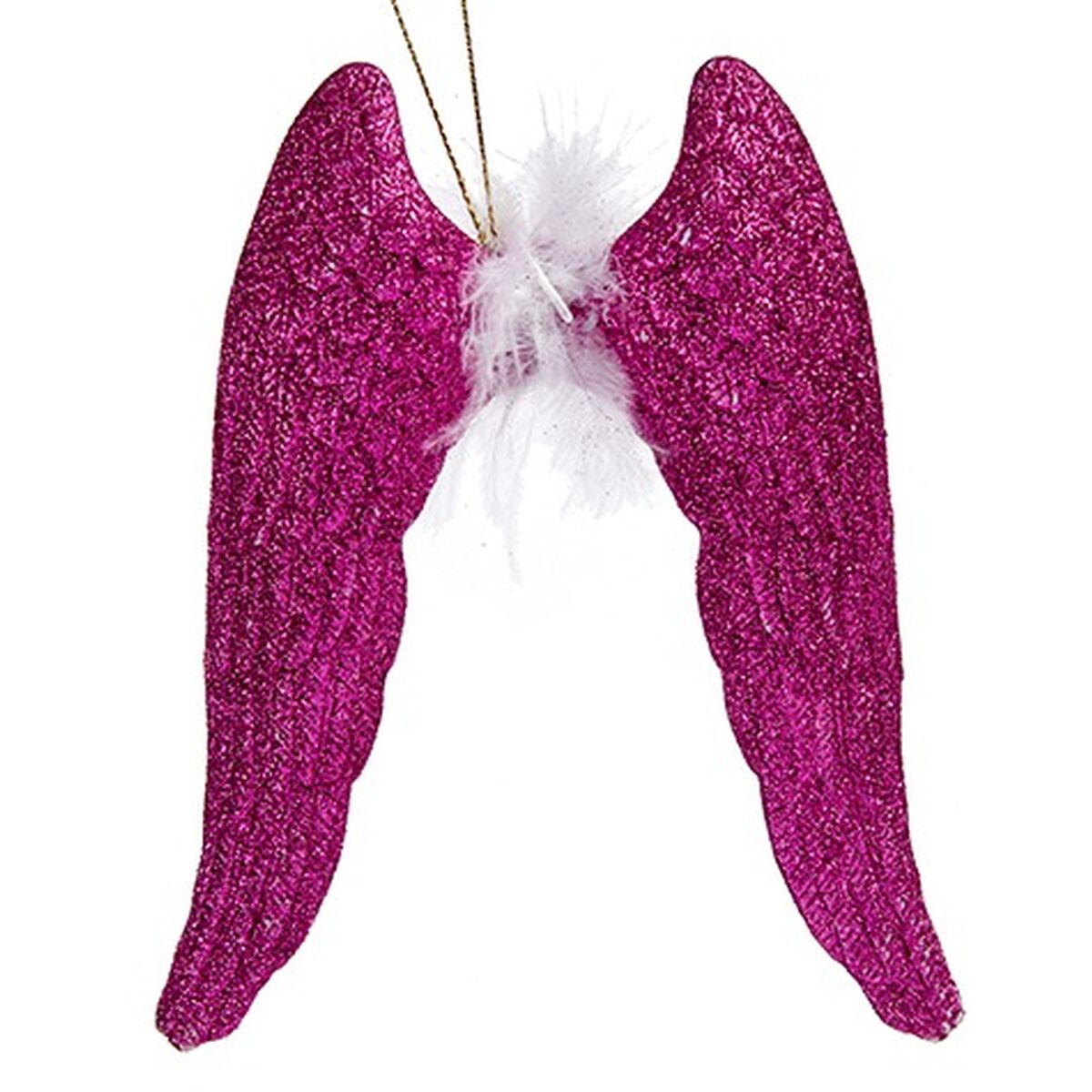 Christmas Ornament Fuchsia Angel Wings Plastic Glitter 12.5 x 15 x 2.5 cm (24 Units)